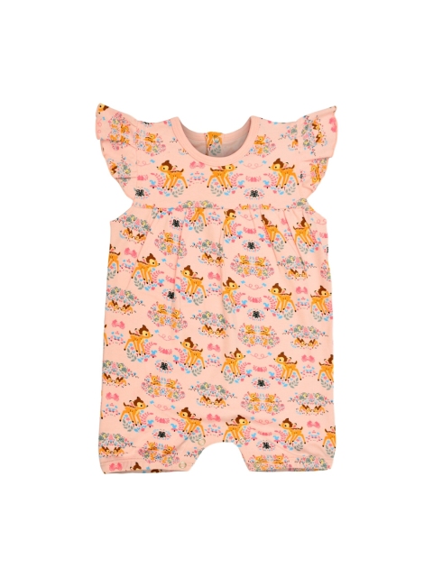 

The Flybees Girls Pink & Yellow Printed Rompers