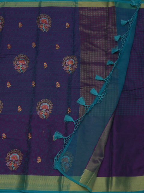 

Pothys Violet & Pink Embroidered Art Silk Saree