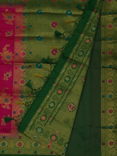 

Pothys Magenta Pink & Green Jute Silk Woven Design Saree