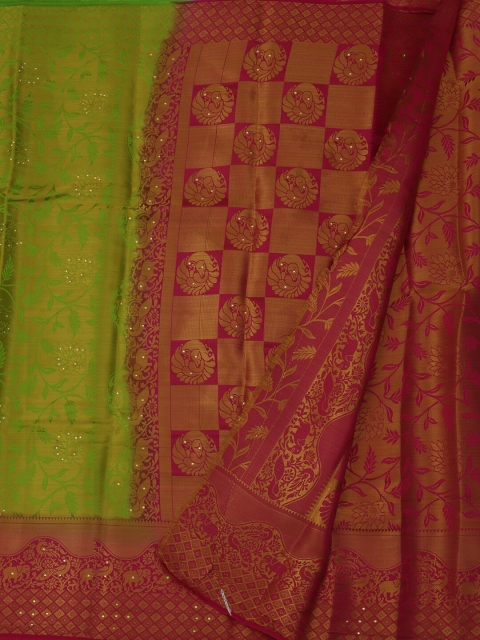 

Pothys Green & Red Jute Silk Woven Design Saree