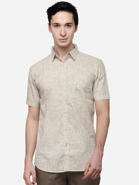

JADE BLUE Men Off White Slim Fit Printed Casual Shirt