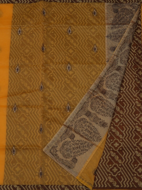 

Pothys Mustard Yellow & Black Supernet Embroidered Saree