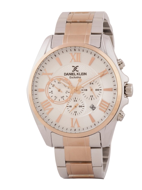 

Daniel Klein Men Silver-Toned & White Analogue Watch