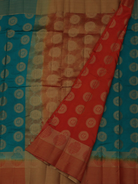 

Pothys Blue & Orange Jute Silk Woven Design Saree