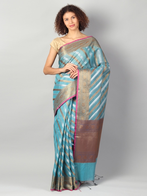 

EthnicRoom Blue Silk Cotton Woven Design Banarasi Saree