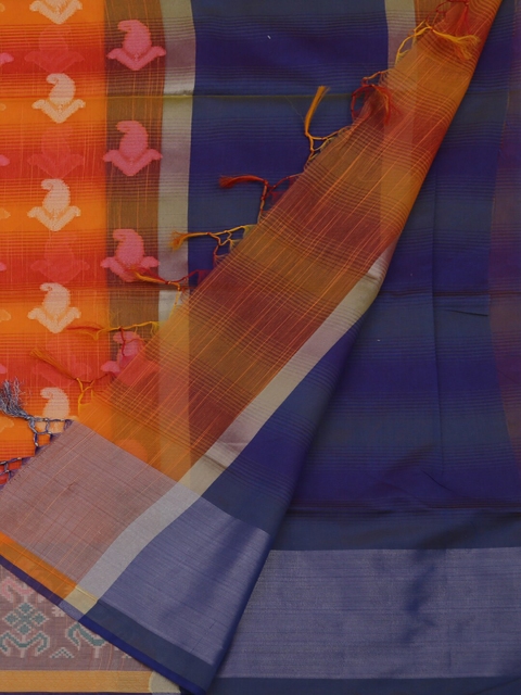 

Pothys Orange & Navy Blue Cotton Blend Woven Design Saree