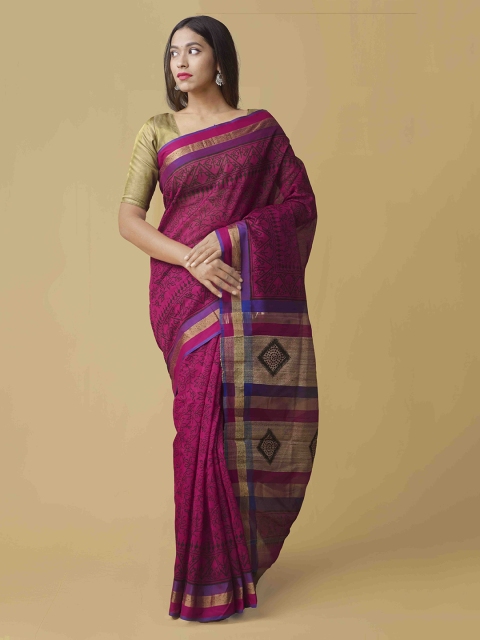 

Unnati Silks Red Checked Handloom Maheshwari Saree