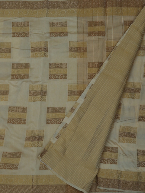 

Pothys Cream-Coloured & Brown Jute Silk Printed Saree