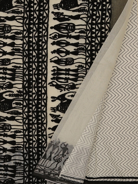 

Pothys Cream-Coloured Embellished Supernet Saree