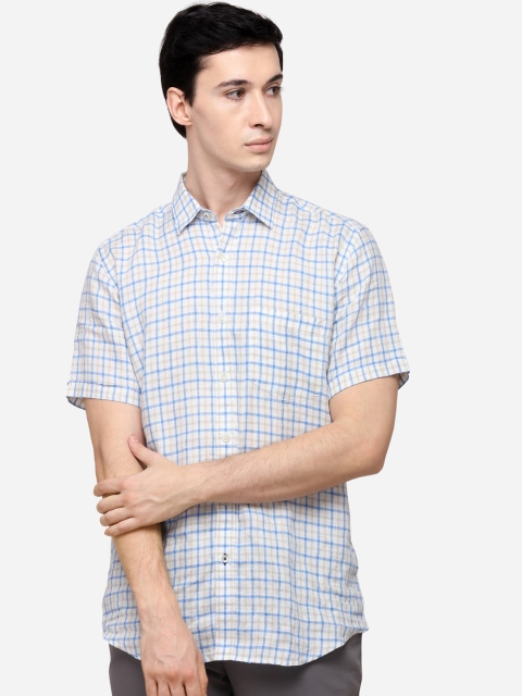 

JADE BLUE Men White & Blue Tailored Fit Checked Casual Shirt