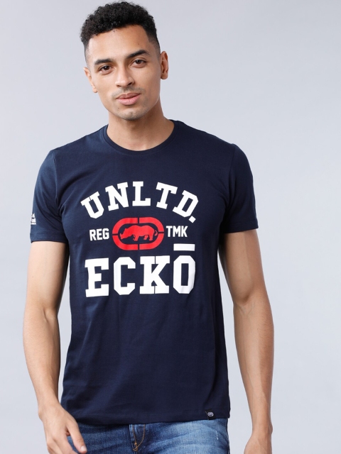 

Ecko Unltd Men Navy Blue Printed Round Neck T-shirt