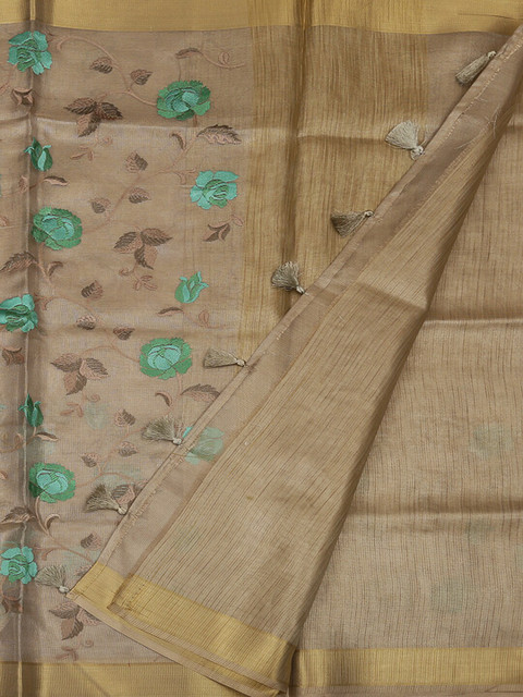 

Pothys Gold-Coloured & Green Art Silk Embroidered Saree