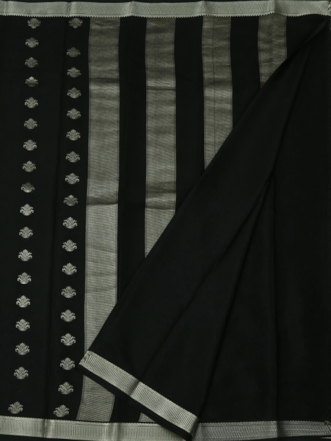 

Pothys Black Pure Crepe Woven Design Mysore Silk Saree