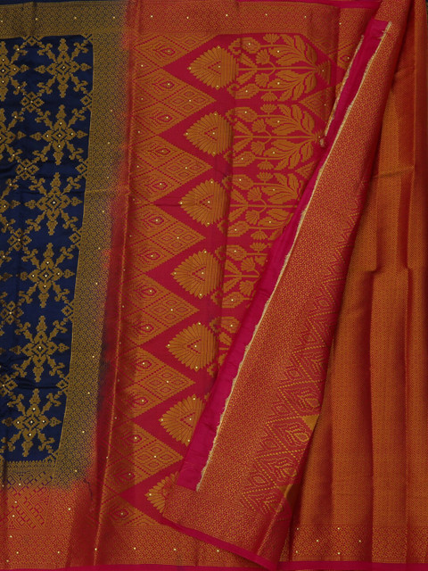 

Pothys Navy Blue & Red Jute Silk Woven Design Saree