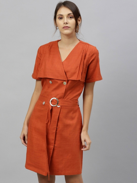 

RAREISM Women Orange Solid Wrap Dress