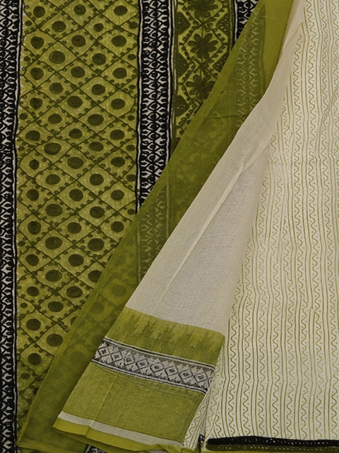 

Pothys Cream-Coloured & Green Supernet Printed Saree
