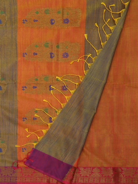 

Pothys Green & Orange Jute Silk Woven Design Saree