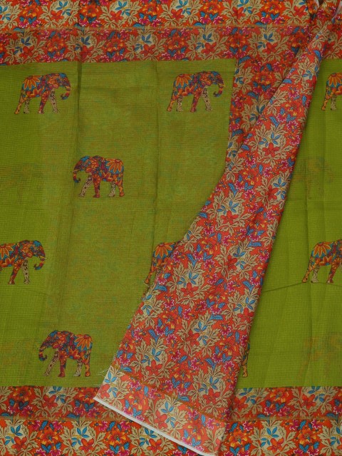 

Pothys Green & Red Jute Silk Printed Saree