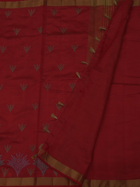 

Pothys Red Embroidered Jute Silk Saree