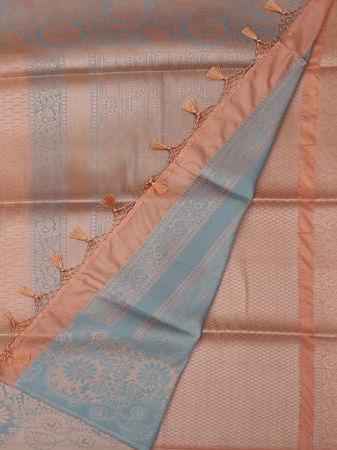 

Pothys Peach-Coloured & Blue Art Silk Woven Design Saree