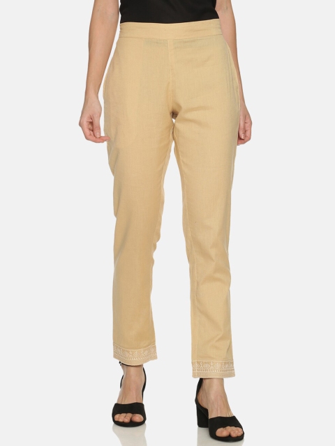 

Saffron Threads Women Beige Original Regular Fit Solid Regular Trousers