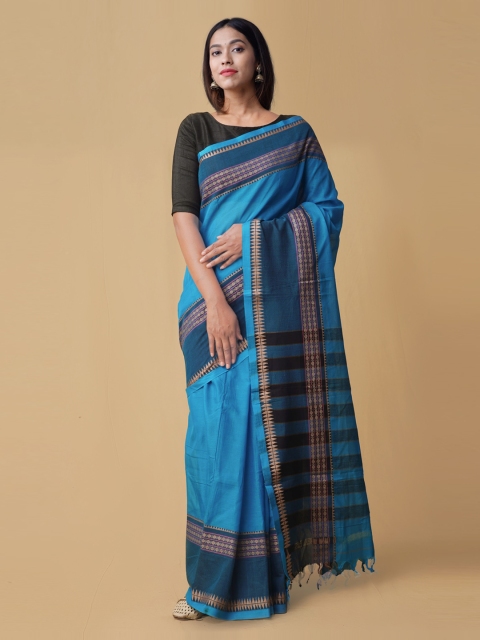 

Unnati Silks Blue Pure Cotton Solid Handloom Narayan Peth Saree