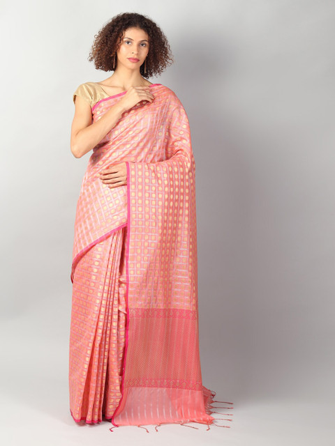 

EthnicRoom Peach & Gold Pure Cotton Woven Design Banarasi Saree