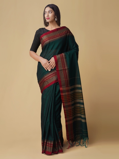 

Unnati Silks Green Pure Cotton Solid Narayan Peth Saree