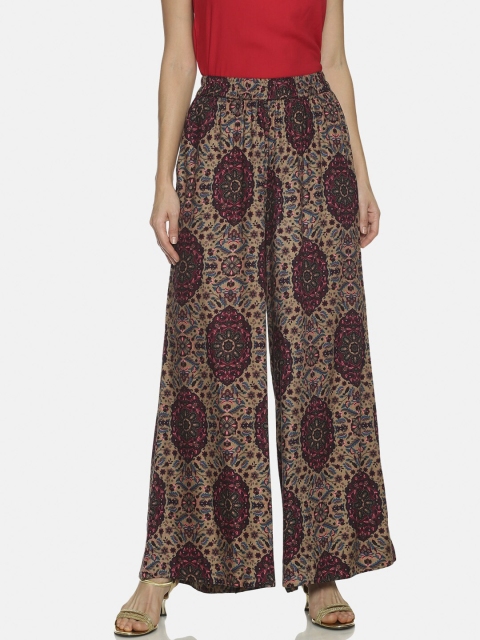 

Saffron Threads Women Brown & Burgundy Printed Straight Palazzos