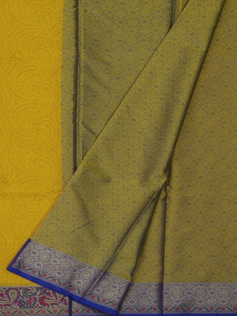 

Pothys Mustard & Blue Jute Silk Woven Design Saree