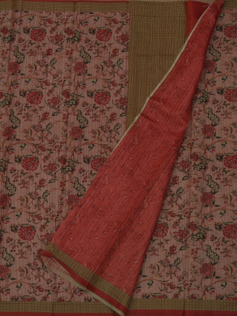 

Pothys Pink & Green Jute Silk Printed Saree