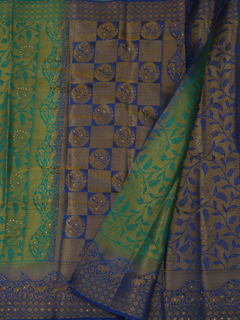 

Pothys Green & Blue Jute Silk Woven Design Saree