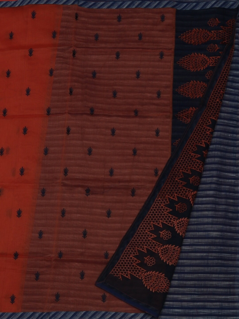 

Pothys Orange & Navy Blue Supernet Embroidered Saree