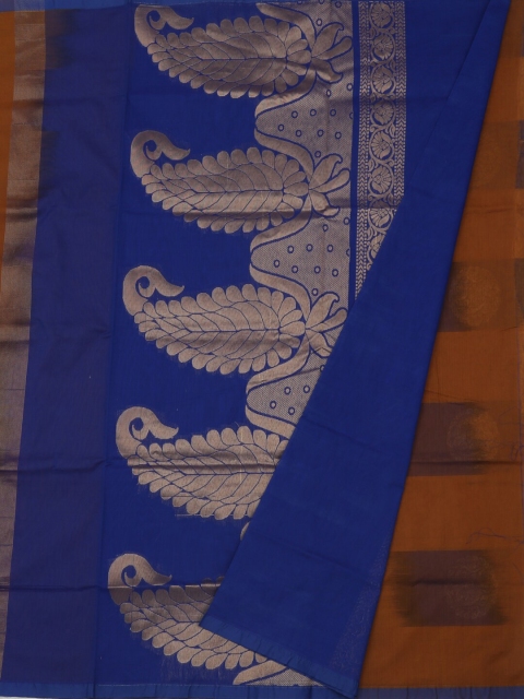 

Pothys Mustard Yellow & Blue Silk Cotton Woven Design Saree