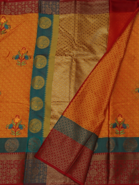 

Pothys Mustard Yellow & Gold-Toned Art Silk Woven Design Saree
