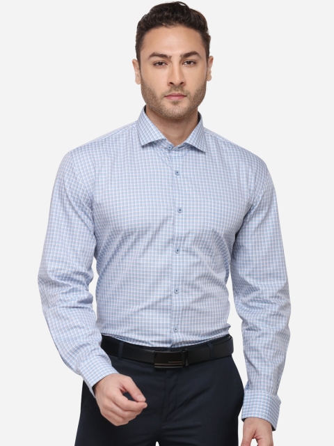 

JADE BLUE Men Blue & Grey Regular Fit Checked Formal Shirt