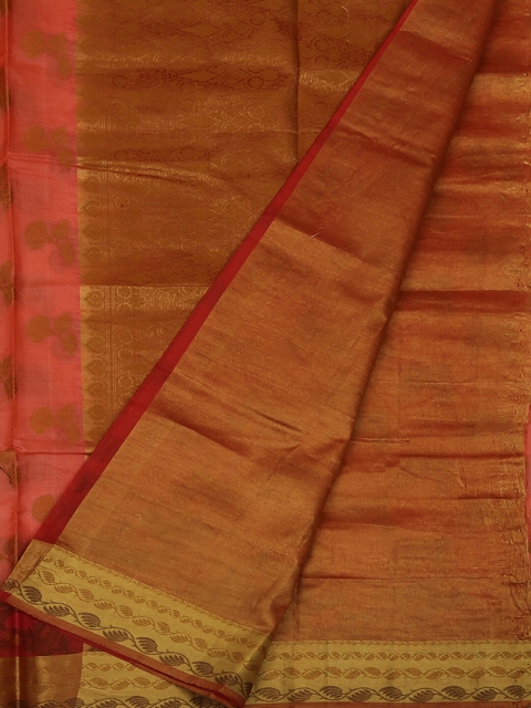 

Pothys Peach-Coloured & Gold-Coloured Jute Silk Woven Design Saree