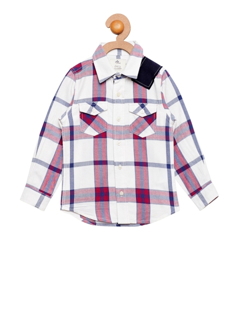 

Cherry Crumble Kids White & Pink Regular Fit Checked Casual Shirt
