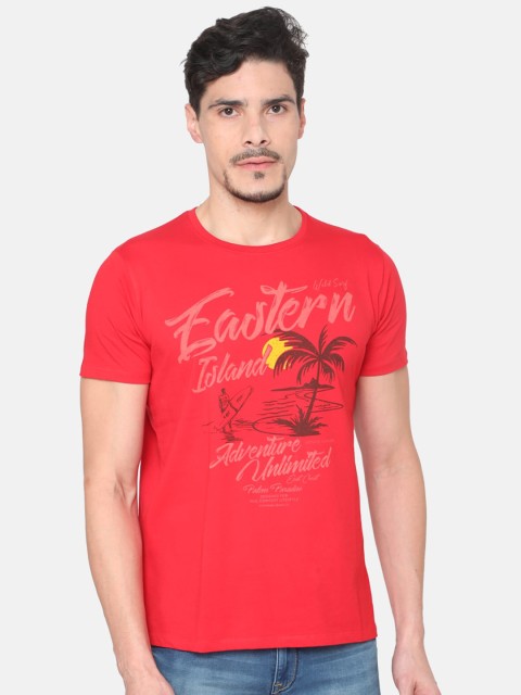 

Oxemberg Men Red Printed Round Neck Pure Cotton T-shirt