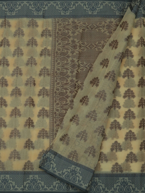 

Pothys Cream-Coloured & Brown Cotton Blend Printed Saree