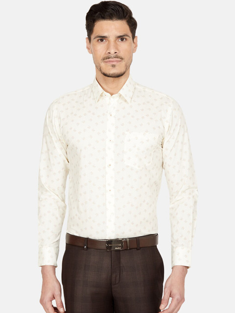 

Oxemberg Men Cream-Coloured Slim Fit Printed Formal Shirt