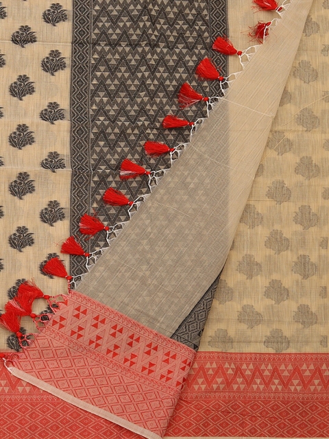 

Pothys Cream-Coloured & Black Supernet Woven Design Saree