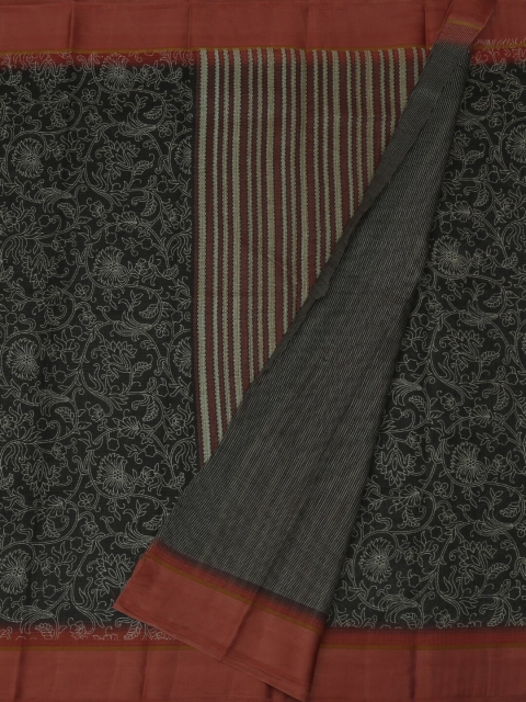 

Pothys Charcoal Grey & White Jute Silk Printed Saree