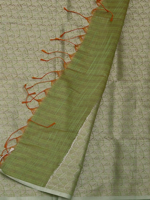 

Pothys Green & Off-White Cotton Blend Woven Design Saree