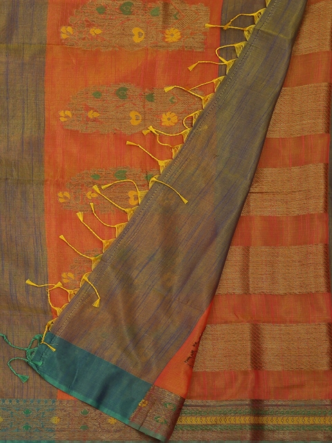 

Pothys Green & Orange Jute Silk Woven Design Saree