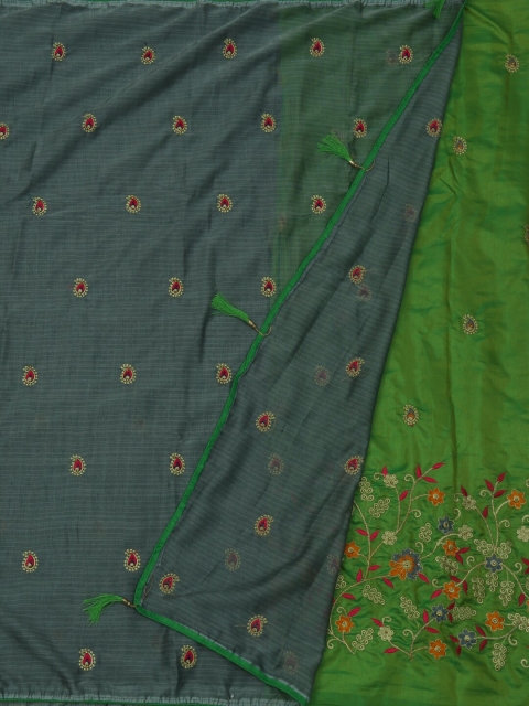 

Pothys Grey & Green Poly Georgette Embroidered Saree
