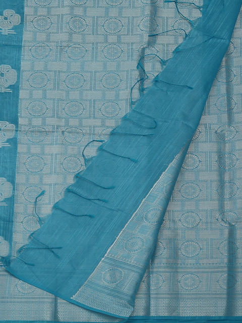 

Pothys Blue & Silver-Coloured Cotton Blend Woven Design Saree