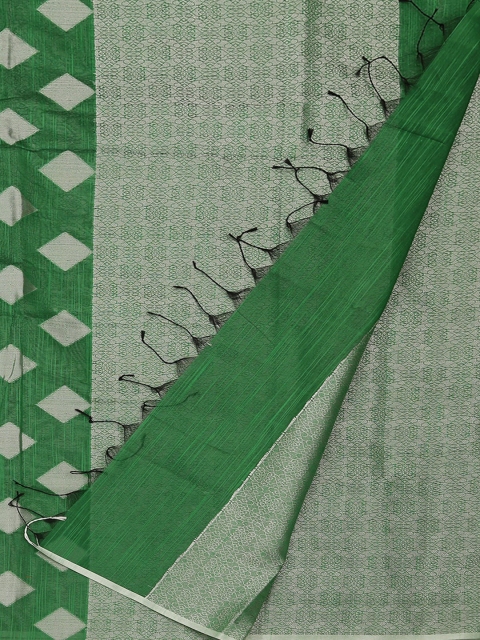 

Pothys Green & Silver Cotton Blend Woven Design Saree