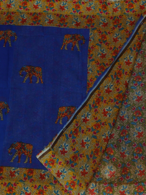 

Pothys Blue & Yellow Jute Silk Printed Saree
