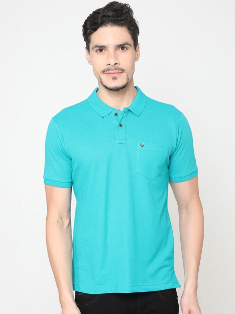 

Oxemberg Men Turquoise Blue Printed Polo Collar T-shirt